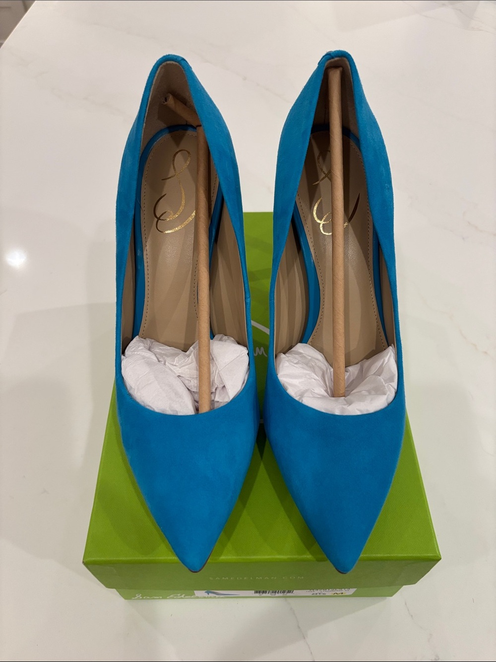 Sam Edelman Hazel Pointed-Toe Suede Pumps in Bright Teal - Picture 4 of 6